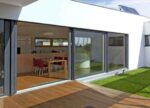 Skjutparti pvc fasad 3 glas- skjutdörr 4-delad - 2 skjutbara sektioner