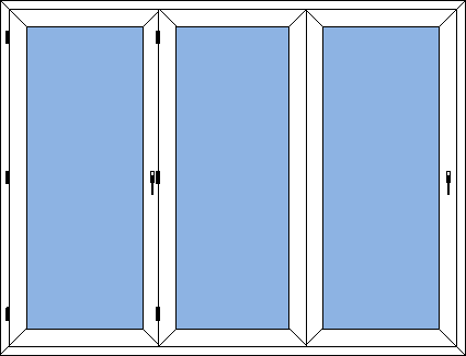 Vikdörrar vikpartier pvc 3 glas, 3-dörrar