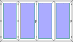 Vikdörrar vikpartier pvc 3 glas, 4-dörrar utåtgående