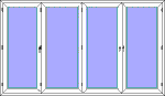 Vikdörrar vikpartier pvc 3 glas, 4-dörrar utåtgående