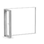 Vikparti vikdörr fasadparti i aluminium 3 glas 3 dörrsektioner inåtöppnad öppen