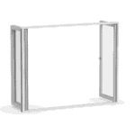 Vikpartier vikdörrar i aluminium 3 glas 3 dörrar utåtöppnat med gångdörr öppning