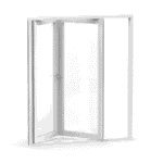Vikdörrar vikpartier fasadpartier i aluminium 3 glas 2 dörrar inåtgående öppnad