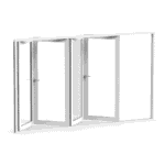 Vikpartier vikdörrar i aluminium 3 glas 4 dörrar med gångdörr öppning utåt