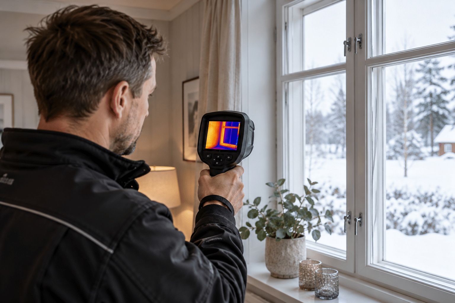 Kontroll av fönster med värmekamera för att visualisera värmeförluster