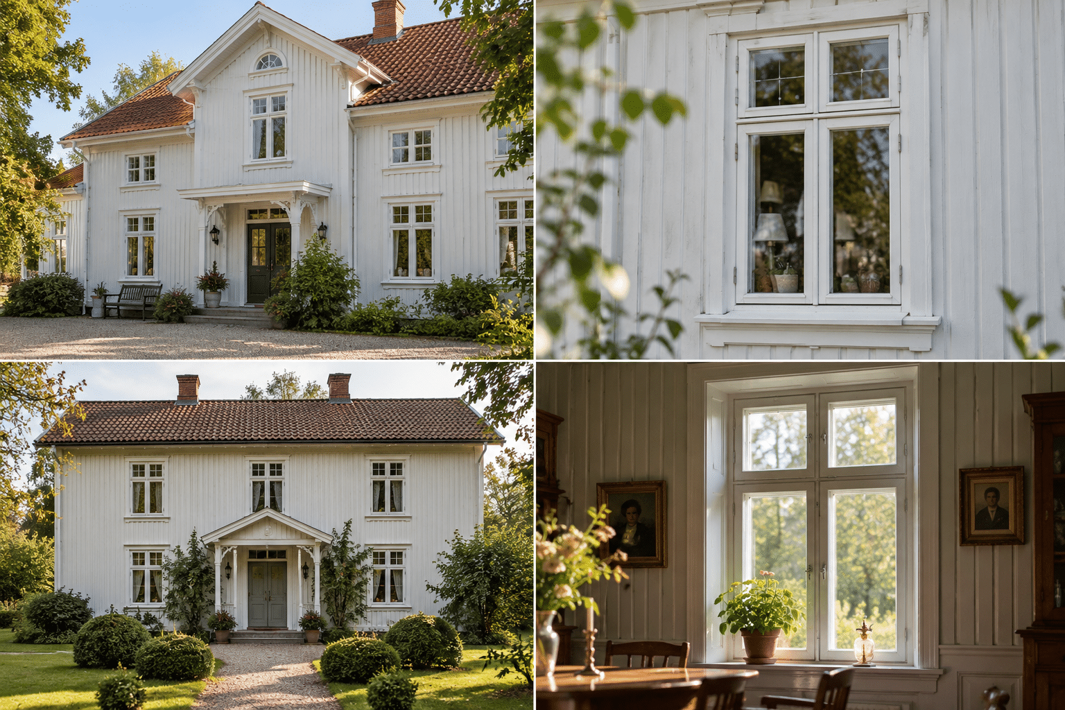 Exempel på klassiska fönster och flaggfönster på traditionella svenska trähus