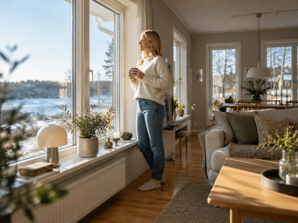 Nya täta fönster i ett hus där ventilationen kan behöva ses över efter fönsterbytet