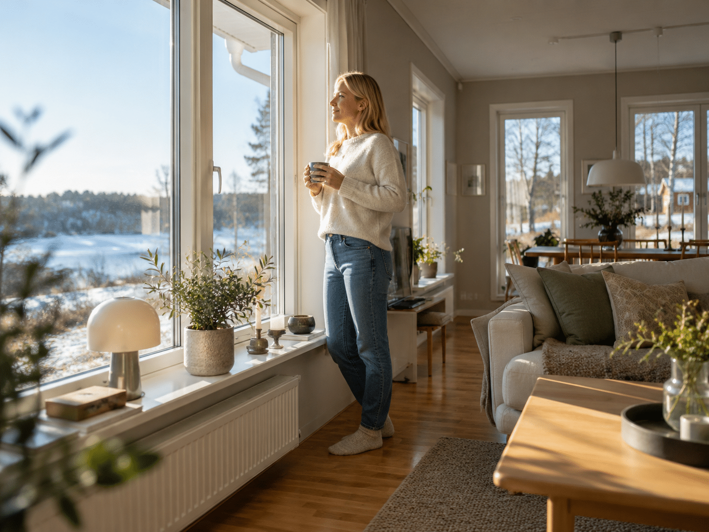 Nya täta fönster i ett hus där ventilationen kan behöva ses över efter fönsterbytet